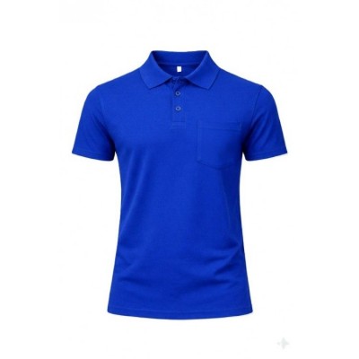 POLO YAKA CEPLİ TİŞÖRT SAKS MAVİ