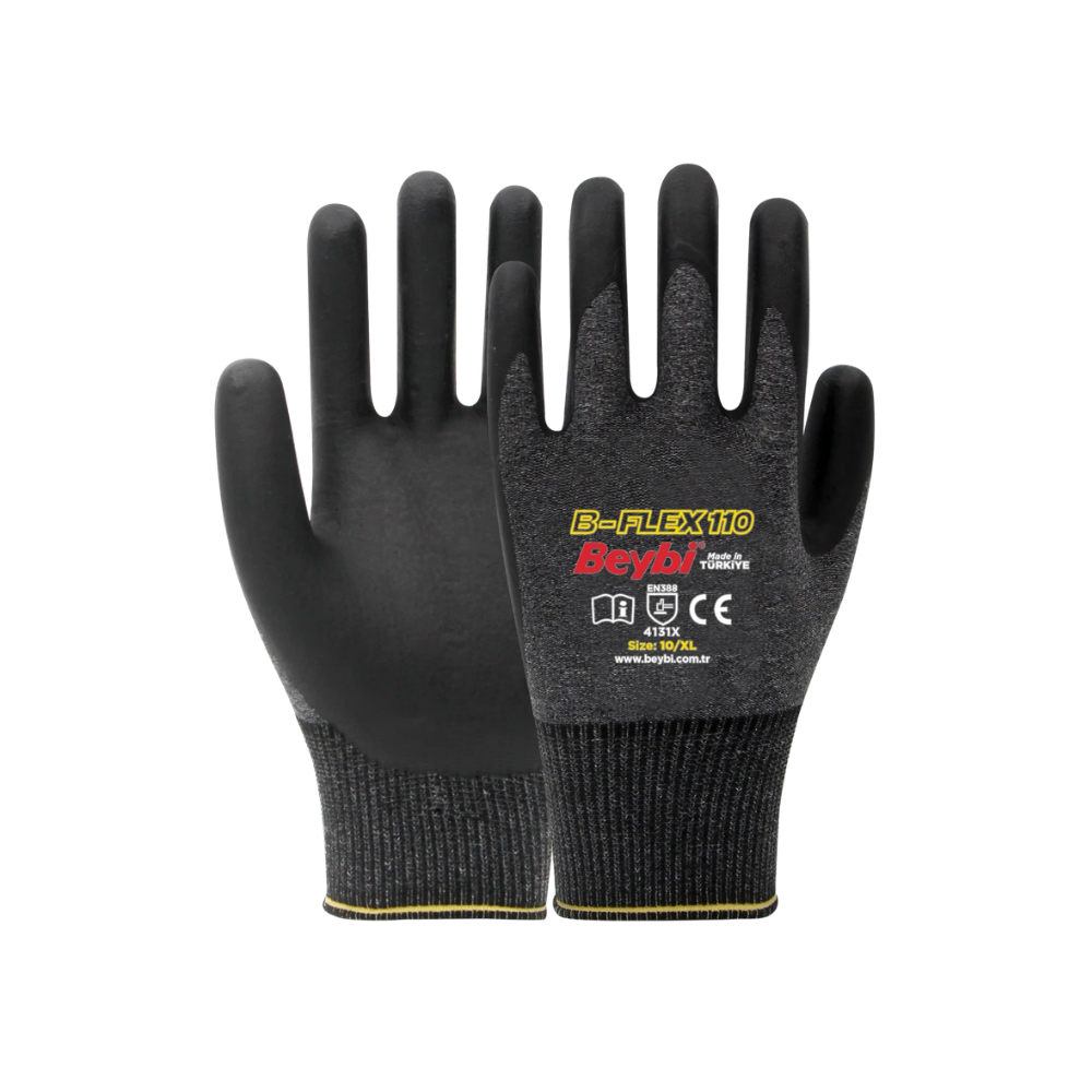 B-FLEX110 likralı polyester örme köpük nitril kaplı iş eldiveni 4131x gri siyah