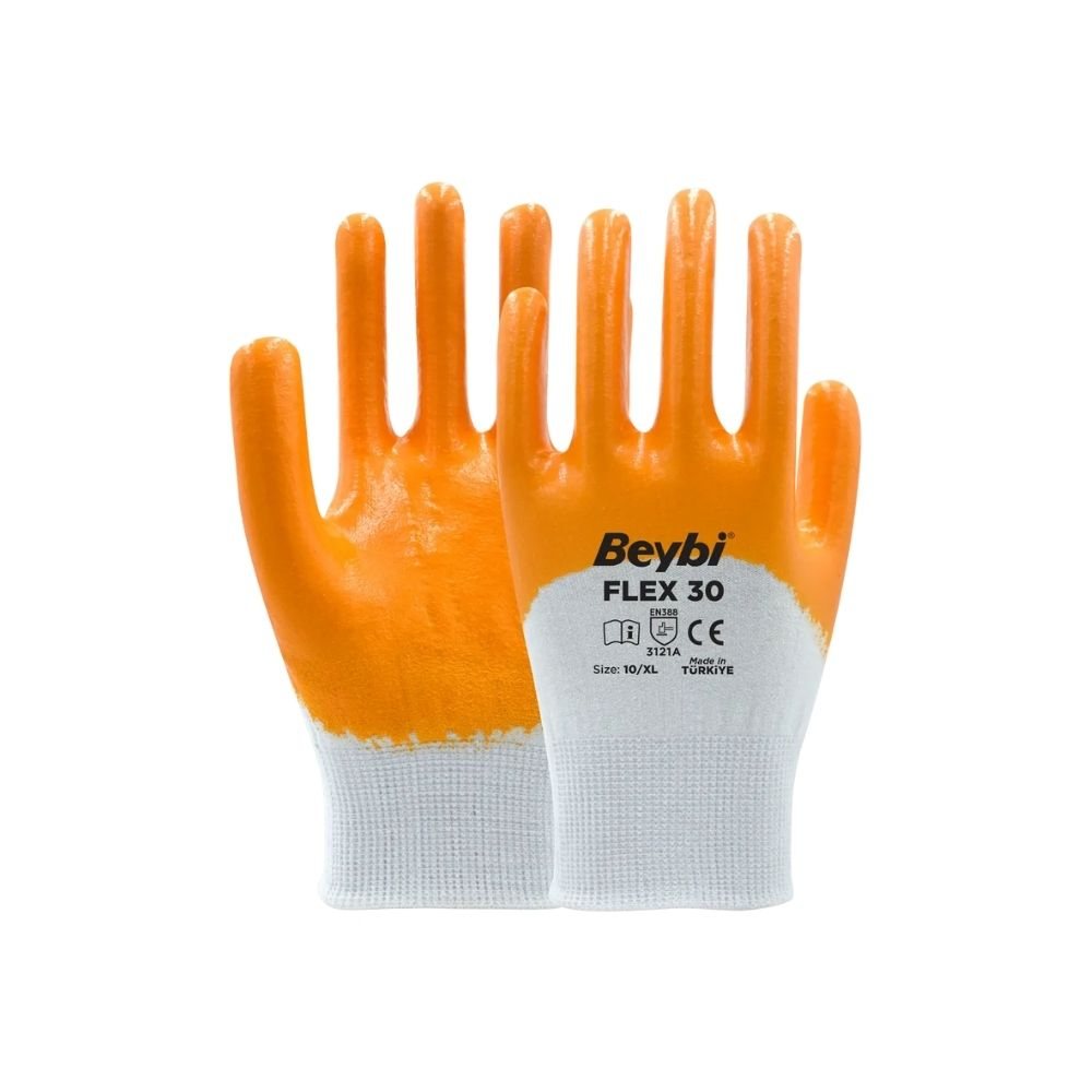 Beybi FLEX30 hassas iş eldiveni 18 gauge pamuk tuşeli polyester 3/4 nitril kaplama