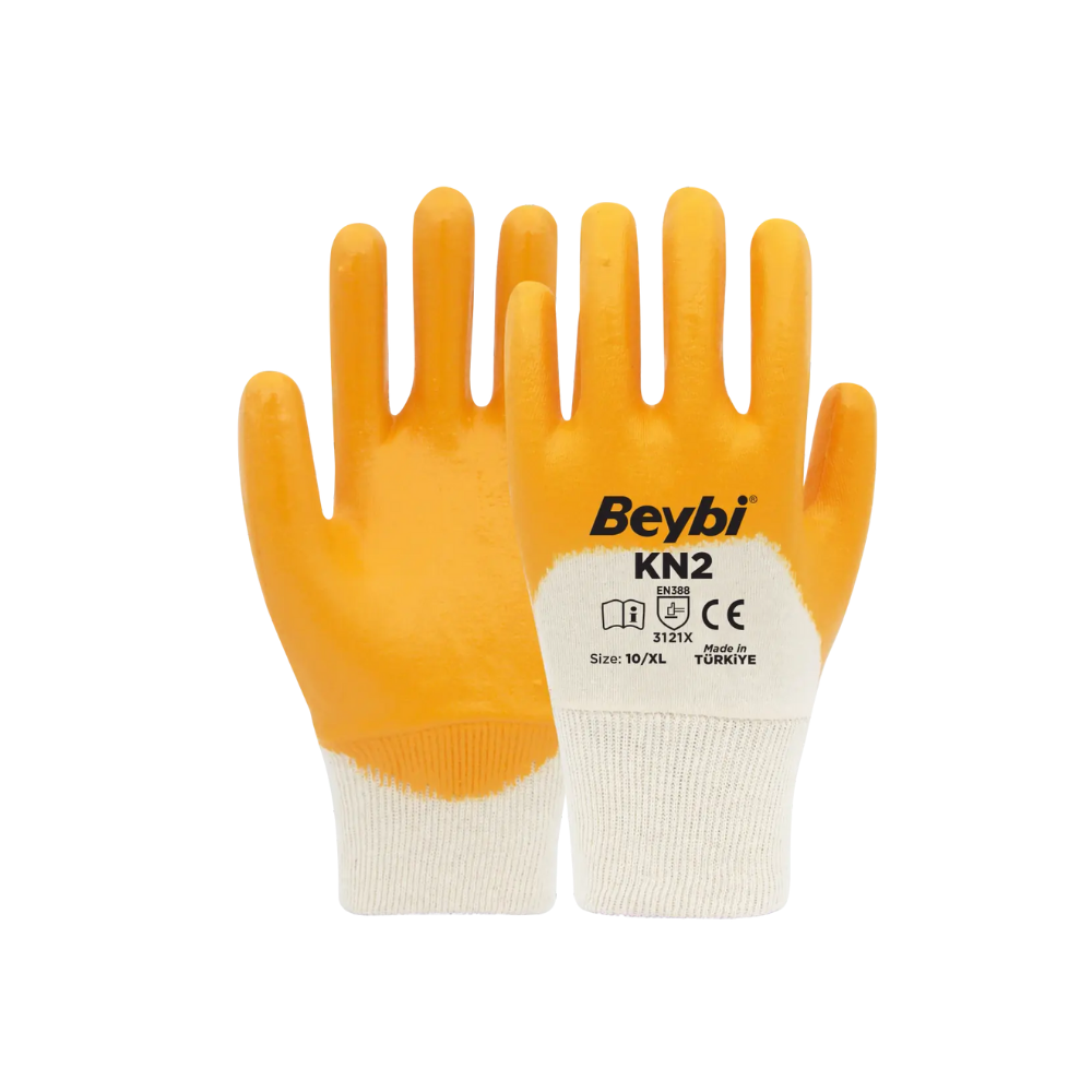 Beybi KN2 sarı nitril kaplı pamuk astarlı iş eldiveni 3121x inşaat ve madencilik tipi