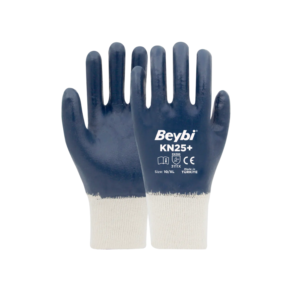 Beybi KN25+ tam kaplı lacivert nitril pamuk astarlı iş eldiveni 3121x petrol ve gaz tipi