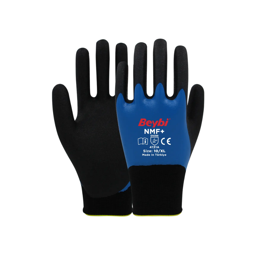 NMF+ tam kaplı çift katlı nitril kaplı polyester iş eldiveni mavi siyah 4131a