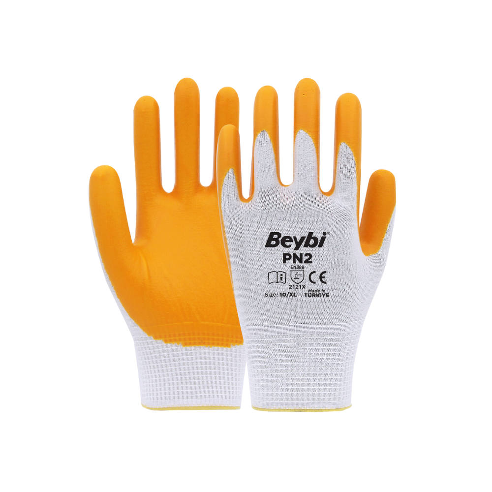 Beybi PN2 sarı toptan iş eldiveni nitril kaplı