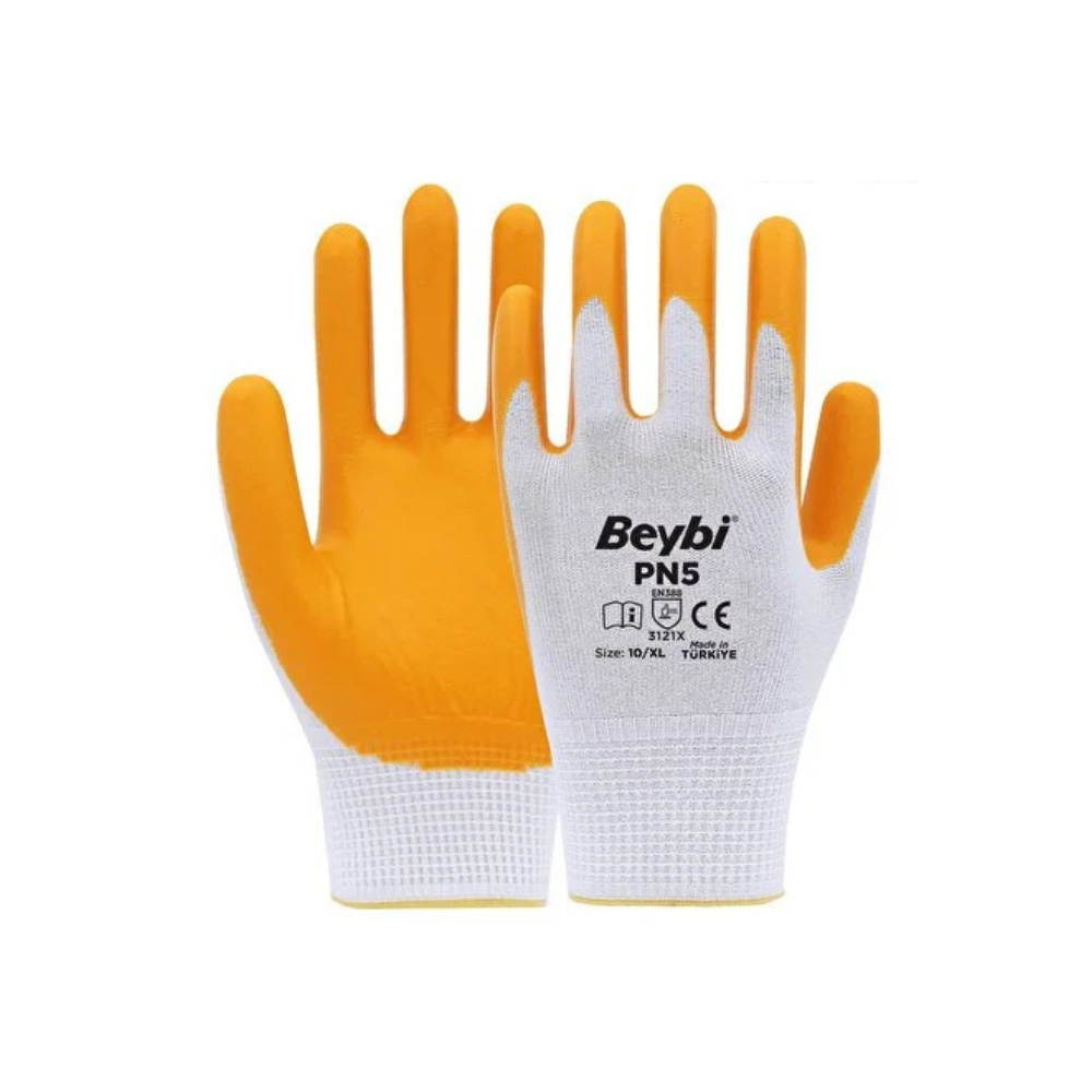 Beybi PN5 sarı toptan iş eldiveni 3121x nitril kaplı