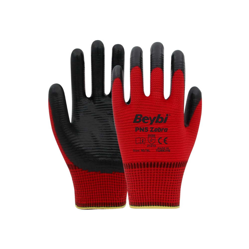 Beybi PN5 zebra kırmızı siyah toptan iş eldiveni 2121x desenli