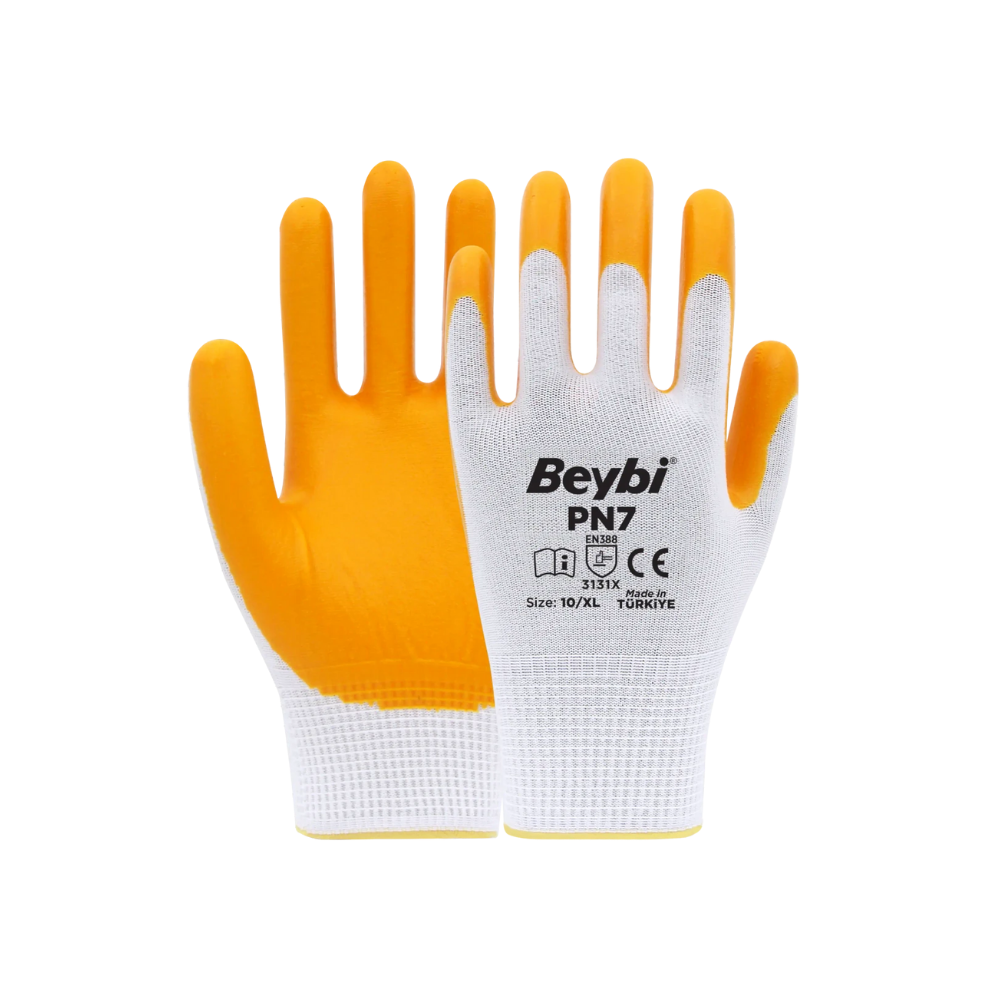 Beybi PN7 sarı sarı nitril gıda uyumlu iş eldiveni 3131x koruma