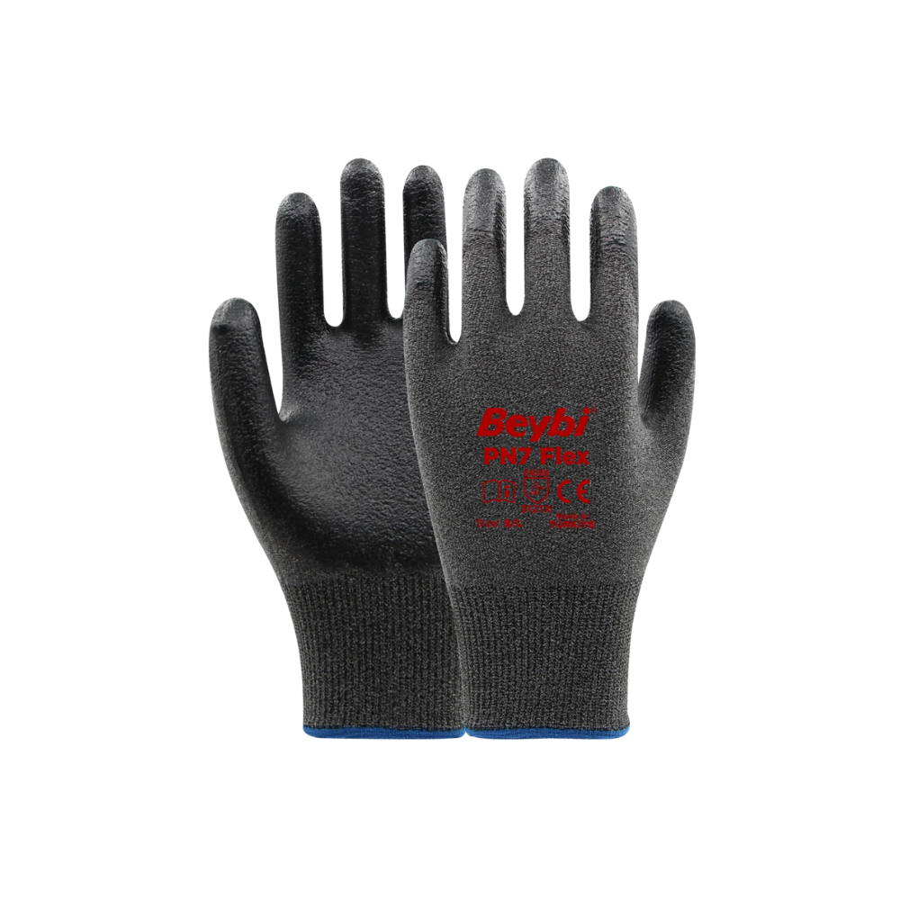 Beybi PN7 flex sarı likralı iplik nitril iş eldiveni 3121x hassas tutuş