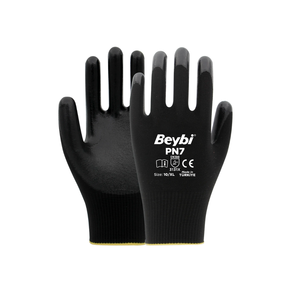 Beybi PN7 siyah siyah nitril kaplı iş eldiveni 3131x mekanik koruma
